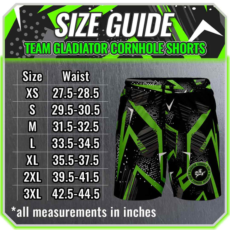 Gladiator Cornhole Team Shorts Warfare Sizing Guide