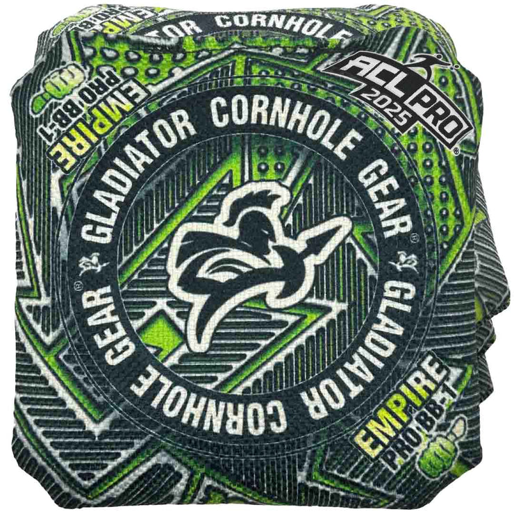ACL Approved Stick and Slick Cornhole Bags Gladiator Empire BB-1 Demolish White Green