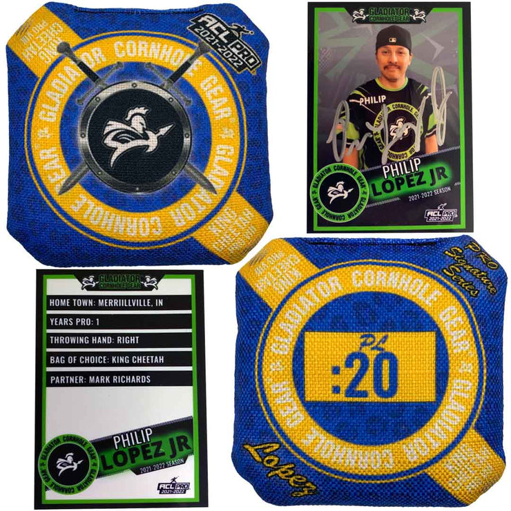Philip Lopez JR ACL Cornhole Bags With Hand Signed Player Card - Gladiator Cornhole Gear