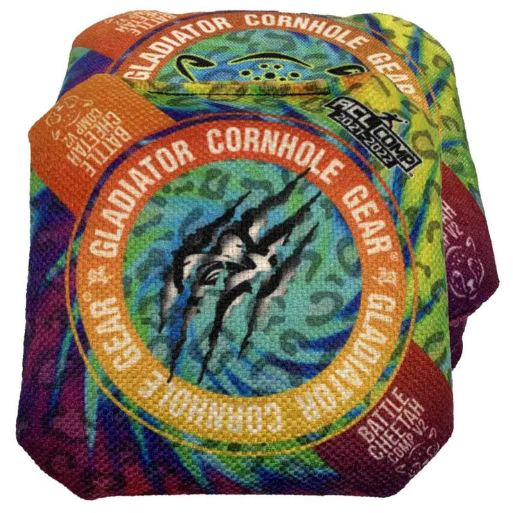 Regulation Cornhole Bags Approved by ACL Gladiator Battle Cheetah Comp 2022 Tie Dye Warfare