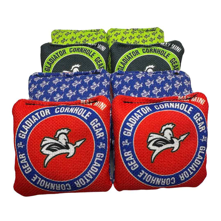Gladiator Cornhole 8 piece Mini Bags Set 4 Black and green and 4 Red and blue