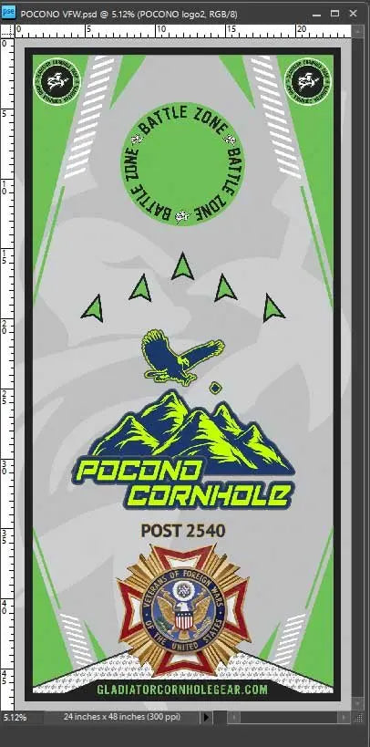 Mini Board set with 8 bags - Pocono mini Board Design with Bags - Gladiator Cornhole Gear